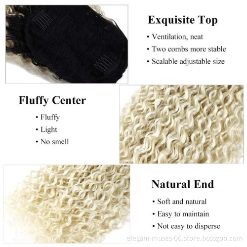 Long Curly Ponytail Synthetic Hair Extension Drawstring Hair Ponytail Extensions for Women Blonde Black Horse Tail